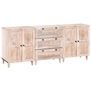 Служебен шкаф от 3 части, бял, 60 x 33 x 75 cm, масивно мангово дърво