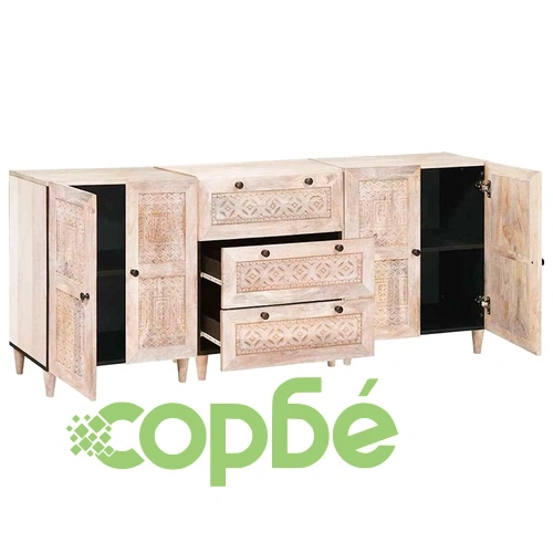 Служебен шкаф от 3 части, бял, 60 x 33 x 75 cm, масивно мангово дърво ➤ топ цена ➤ sorbe.bg