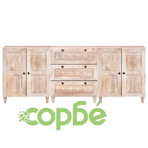 Служебен шкаф от 3 части, бял, 60 x 33 x 75 cm, масивно мангово дърво ➤ топ цена ➤ sorbe.bg