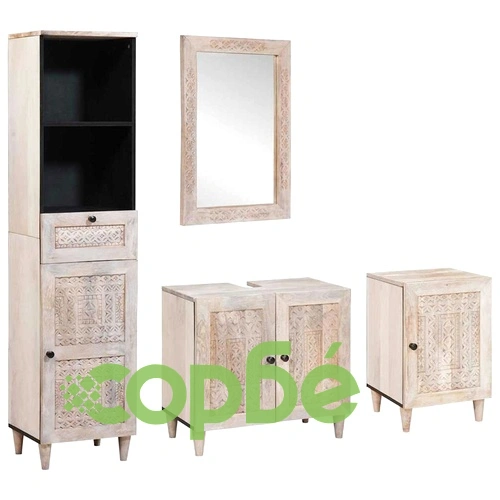 Комплект мебели за баня от масивно мангово дърво с 4 части, бяло, 38 x 33 x 160 см ➤ топ цена ➤ sorbe.bg