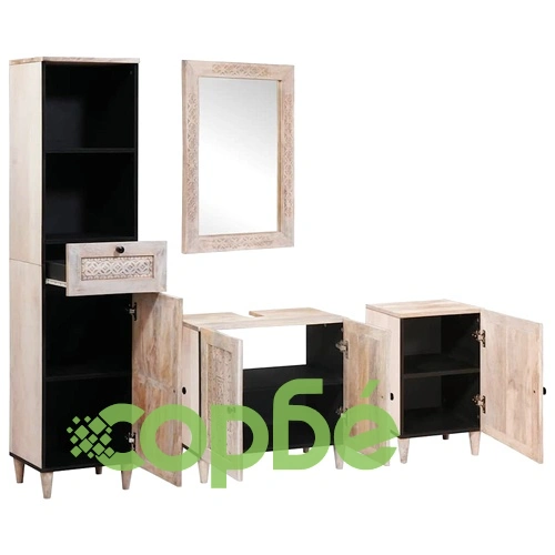 Комплект мебели за баня от масивно мангово дърво с 4 части, бяло, 38 x 33 x 160 см ➤ топ цена ➤ sorbe.bg