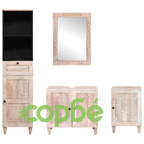 Комплект мебели за баня от масивно мангово дърво с 4 части, бяло, 38 x 33 x 160 см ➤ топ цена ➤ sorbe.bg