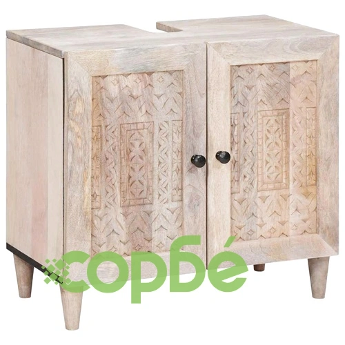 Комплект мебели за баня от масивно мангово дърво, 5 части, бял, 38 x 33 x 160 см ➤ топ цена ➤ sorbe.bg