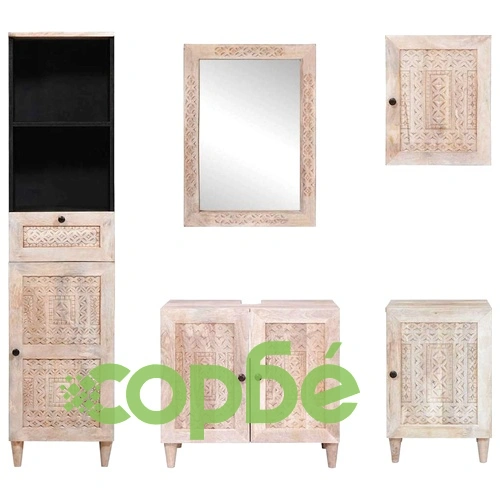 Комплект мебели за баня от масивно мангово дърво, 5 части, бял, 38 x 33 x 160 см ➤ топ цена ➤ sorbe.bg