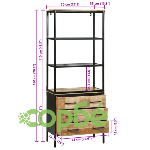 Висок шкаф от манго масив 70x35x180 см с индустриален дизайн ➤ топ цена ➤ sorbe.bg