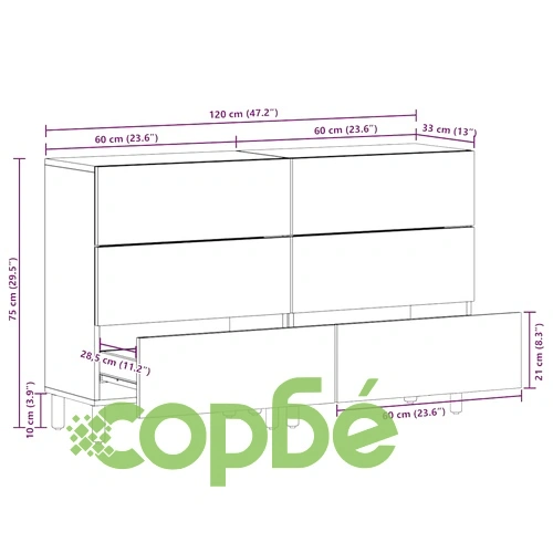 Комплект от 2 бюфета от масивно манго дърво с метална рамка 60x33x75 см ➤ топ цена ➤ sorbe.bg