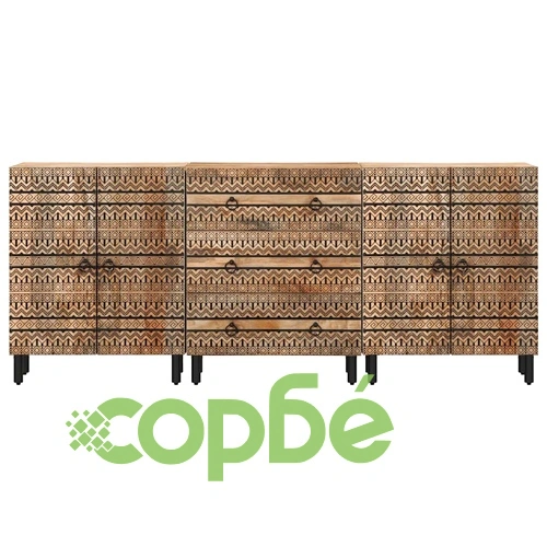 Комплект от 3 бюфета от масивно манго дърво с метална рамка ➤ топ цена ➤ sorbe.bg