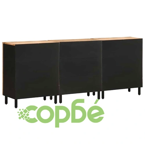 Комплект от 3 бюфета от масивно манго дърво с метална рамка ➤ топ цена ➤ sorbe.bg