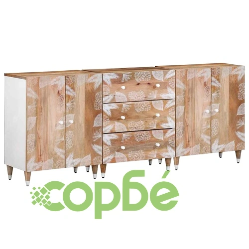 Комплект от 3 шкафа от масивно манго дърво, 60x33,5x75 см ➤ топ цена ➤ sorbe.bg