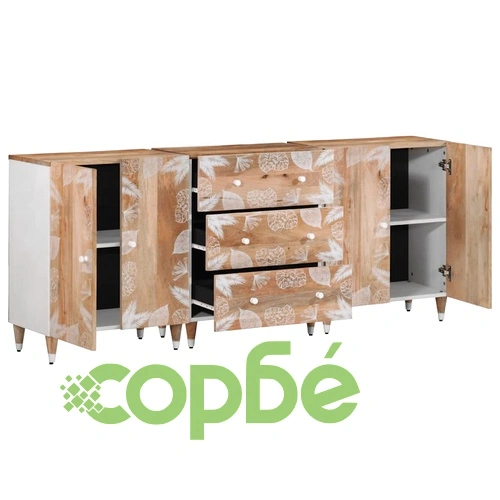 Комплект от 3 шкафа от масивно манго дърво, 60x33,5x75 см ➤ топ цена ➤ sorbe.bg