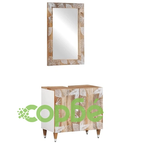 Луксозен комплект мебели за баня от масивна мангова дървесина, 2 части - шкаф с мивка и огледало ➤ топ цена ➤ sorbe.bg