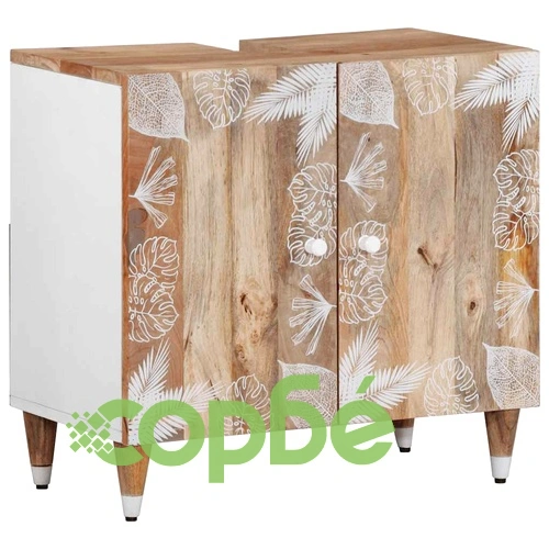 Луксозен комплект мебели за баня от масивна мангова дървесина, 2 части - шкаф с мивка и огледало ➤ топ цена ➤ sorbe.bg