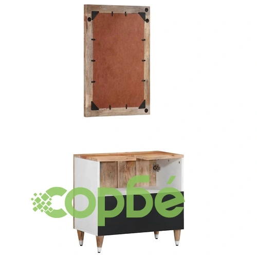 Луксозен комплект мебели за баня от масивна мангова дървесина, 2 части - шкаф с мивка и огледало ➤ топ цена ➤ sorbe.bg