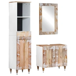 Комплект мебели за баня от 3 части от масивна мангова дървесина