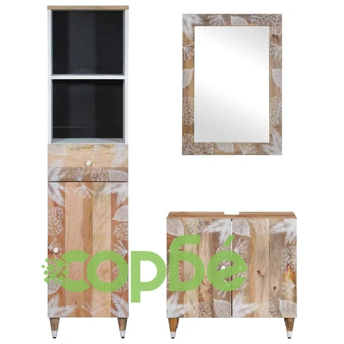 Комплект мебели за баня от 3 части от масивна мангова дървесина ➤ топ цена ➤ sorbe.bg