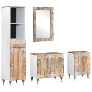 Луксозен комплект мебели за баня от 4 части, изработен от масивна мангова дървесина