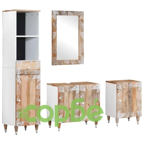 Луксозен комплект мебели за баня от 4 части, изработен от масивна мангова дървесина ➤ топ цена ➤ sorbe.bg