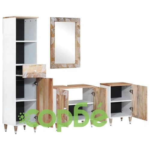 Луксозен комплект мебели за баня от 4 части, изработен от масивна мангова дървесина ➤ топ цена ➤ sorbe.bg