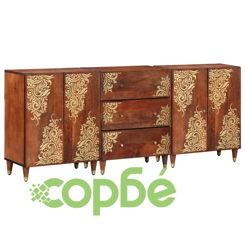 3-Часов комплект мебели за баня от масивно мангово дърво с шкаф 60x33x75 см ➤ топ цена ➤ sorbe.bg