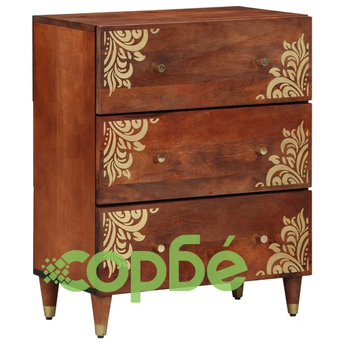 3-Часов комплект мебели за баня от масивно мангово дърво с шкаф 60x33x75 см ➤ топ цена ➤ sorbe.bg