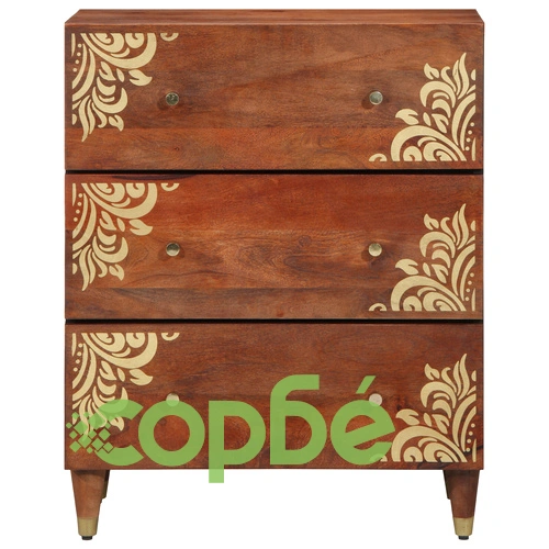 3-Часов комплект мебели за баня от масивно мангово дърво с шкаф 60x33x75 см ➤ топ цена ➤ sorbe.bg