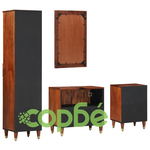 4 части комплект мебели за баня от масивно мангово дърво - Шкаф за мивка 62x33x58 см, Огледало 50x70x3 см, Страничен шкаф 38x33x160 см, Шкаф за баня 38x33x58 см ➤ топ цена ➤ sorbe.bg