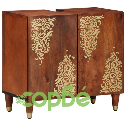 Комплект мебели за баня от 5 части от масивно мангово дърво - шкаф 62x33x58 см, огледало 50x70x3 см, странично шкафче 38x33x160 см, шкаф 38x33x58 см и стенен шкаф 38x33x48 см ➤ топ цена ➤ sorbe.bg