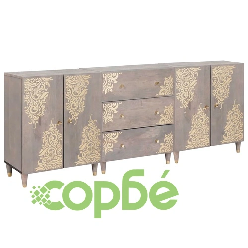 Комплект мебели за баня от 3 части - Сив и златен, масивно мангово дърво, 180 x 33 x 75 см ➤ топ цена ➤ sorbe.bg