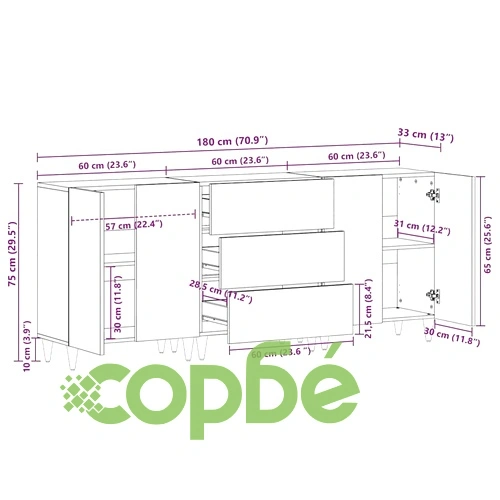 Комплект мебели за баня от 3 части - Сив и златен, масивно мангово дърво, 180 x 33 x 75 см ➤ топ цена ➤ sorbe.bg