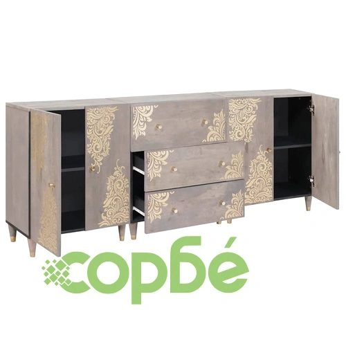 Комплект мебели за баня от 3 части - Сив и златен, масивно мангово дърво, 180 x 33 x 75 см ➤ топ цена ➤ sorbe.bg