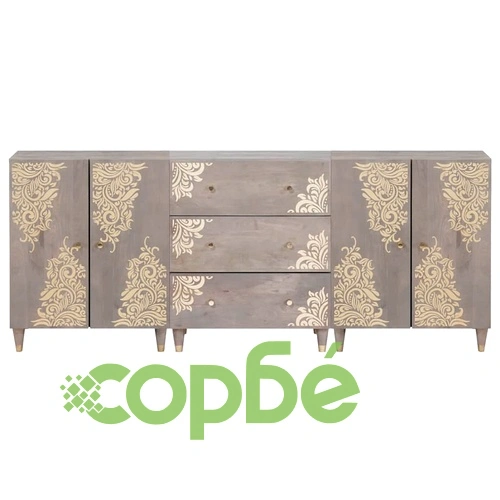 Комплект мебели за баня от 3 части - Сив и златен, масивно мангово дърво, 180 x 33 x 75 см ➤ топ цена ➤ sorbe.bg