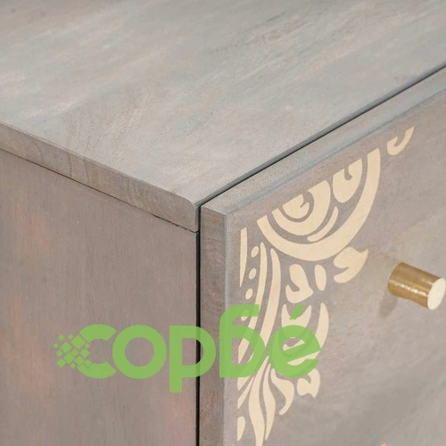 Комплект мебели за баня от 3 части - Сив и златен, масивно мангово дърво, 180 x 33 x 75 см ➤ топ цена ➤ sorbe.bg