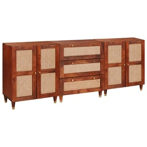 Комплект от 3 странични шкафа от масивно мангово дърво, кафяв, 180 x 33 x 75 см