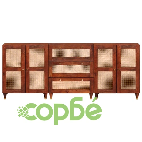 Комплект от 3 странични шкафа от масивно мангово дърво, кафяв, 180 x 33 x 75 см ➤ топ цена ➤ sorbe.bg