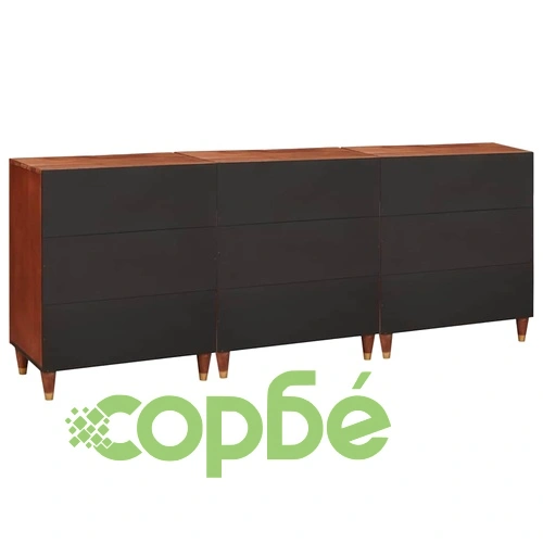 Комплект от 3 странични шкафа от масивно мангово дърво, кафяв, 180 x 33 x 75 см ➤ топ цена ➤ sorbe.bg