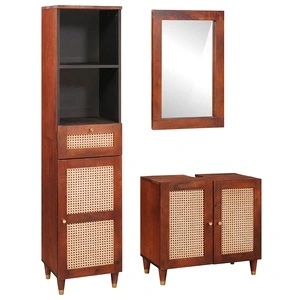 Комплект мебели за баня от 3 части от масивно мангово дърво с чекмедже 38 x 33 x 160 см