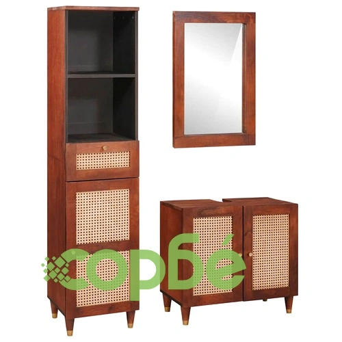 Комплект мебели за баня от 3 части от масивно мангово дърво с чекмедже 38 x 33 x 160 см ➤ топ цена ➤ sorbe.bg