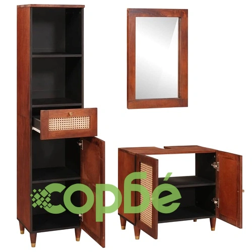 Комплект мебели за баня от 3 части от масивно мангово дърво с чекмедже 38 x 33 x 160 см ➤ топ цена ➤ sorbe.bg