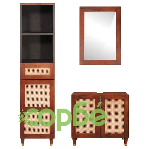 Комплект мебели за баня от 3 части от масивно мангово дърво с чекмедже 38 x 33 x 160 см ➤ топ цена ➤ sorbe.bg