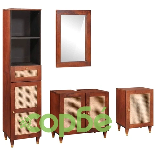 Комплект мебели за баня от масивно мангово дърво, 4 части, 38 x 33 x 160 см ➤ топ цена ➤ sorbe.bg