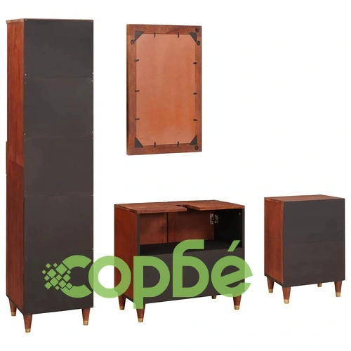 Комплект мебели за баня от масивно мангово дърво, 4 части, 38 x 33 x 160 см ➤ топ цена ➤ sorbe.bg