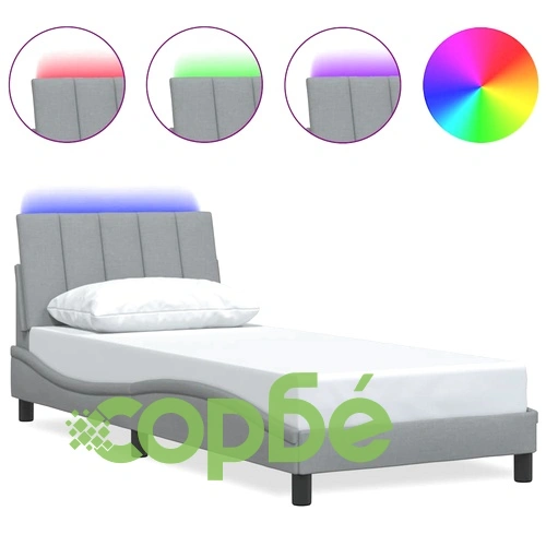 Рамка за легло от плат с LED осветление, светлосива, 90x190 см ➤ топ цена ➤ sorbe.bg