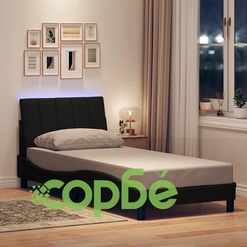 Рамка за легло от плат с LED осветление, Черно, 90x190 см, без матрак ➤ топ цена ➤ sorbe.bg