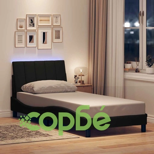 Рамка за легло от плат с мека табла, Черно, 90x200 см, с LED осветление ➤ топ цена ➤ sorbe.bg