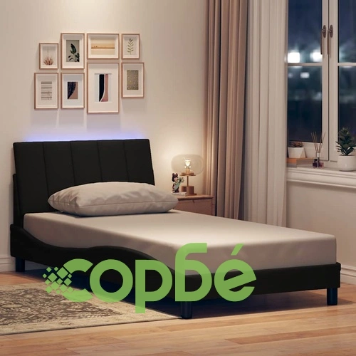 Рамка за легло от плат, черна, 100x200 см, с LED осветление и мека табла ➤ топ цена ➤ sorbe.bg