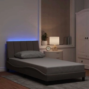 Рамка за легло от плат в цвят таупе, 100x200 см, с LED осветление и мека табла