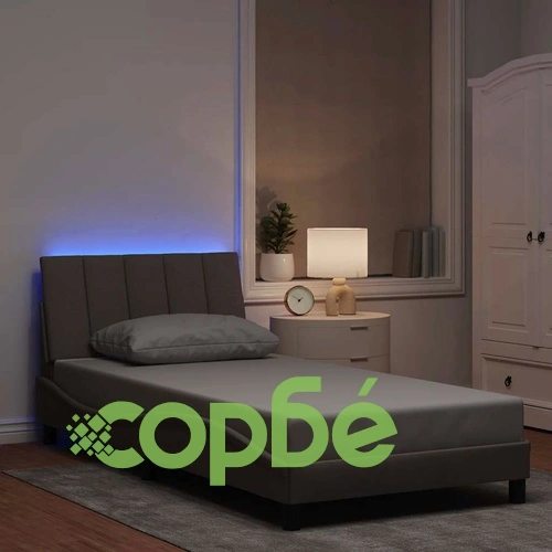 Рамка за легло от плат в цвят таупе, 100x200 см, с LED осветление и мека табла ➤ топ цена ➤ sorbe.bg