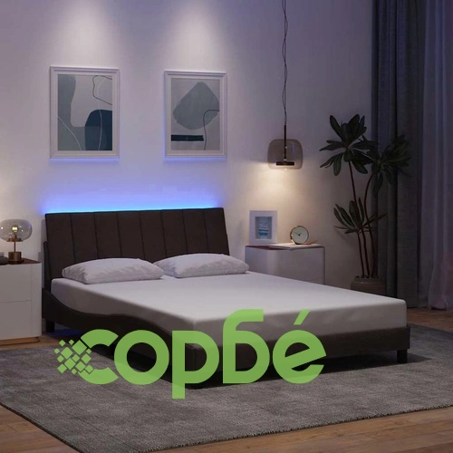 Тъмнокафява рамка за легло от плат с LED осветление, 120x200 см, без матрак ➤ топ цена ➤ sorbe.bg