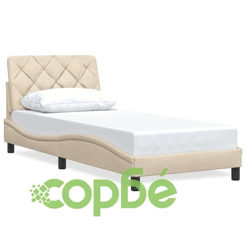 Елегантна рамка за единично легло с тапицирана табла, 90x190 см, кремав плат, метална конструкция ➤ топ цена ➤ sorbe.bg