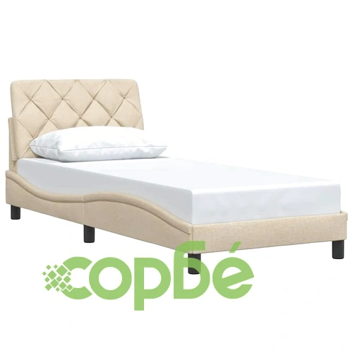 Елегантна рамка за единично легло с тапицирана табла, 90x190 см, кремав плат, метална конструкция ➤ топ цена ➤ sorbe.bg